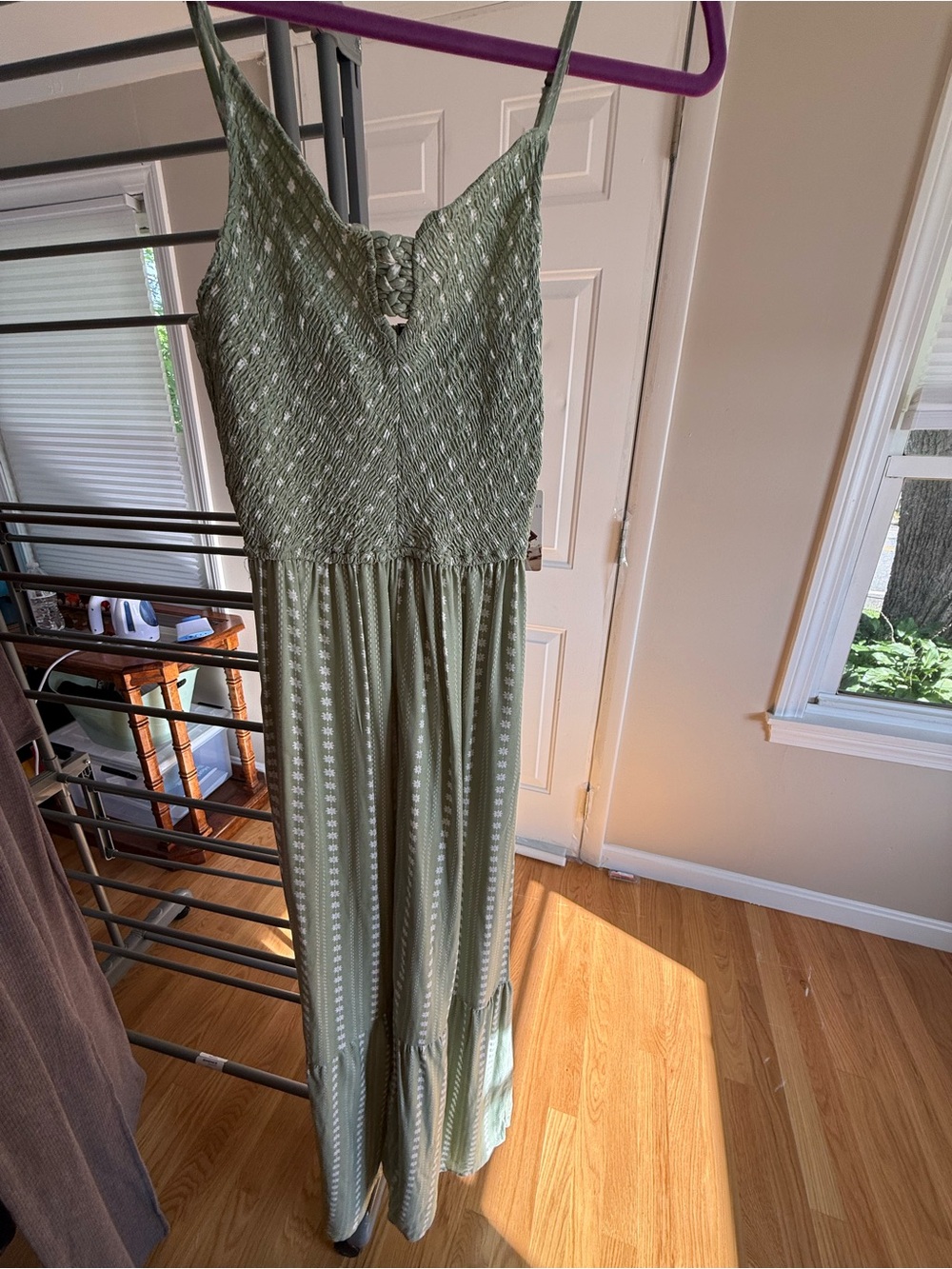 Light Green Smocked Pant Jumpsuit with Spaghetti Straps